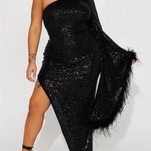 Fashion Nova One Shoulder Black Sequin Dress
